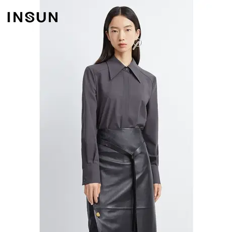 INSUN恩裳冬季羊毛职场风衬衫图片