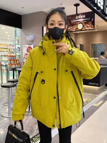 2023冬季新款加绒加厚长袖外套冲锋衣女拉链宽松显瘦纯色连帽棉衣商品大图