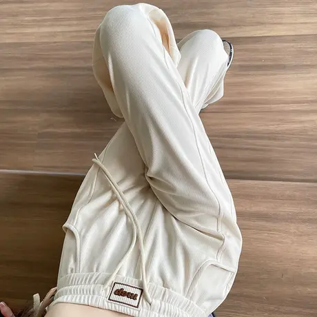 米白针织阔腿裤女秋季新款宽松高腰显瘦直筒休闲垂感窄版阔腿裤子商品大图