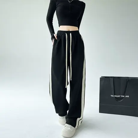 黑色运动裤女秋冬2023新款高腰宽松显瘦加绒加厚休闲束脚哈伦卫裤图片