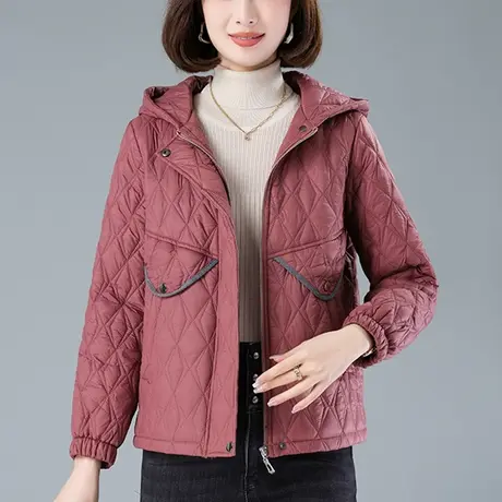 妈妈连帽棉衣女秋冬季新款宽松加大码女装中老年休闲轻薄羽绒棉服图片