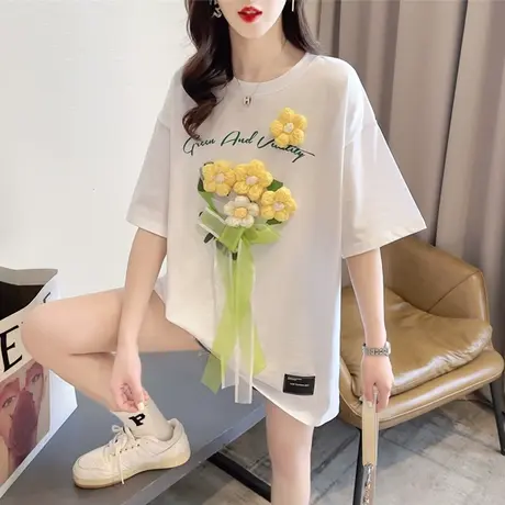 小众设计感短袖t恤女夏季韩版宽松大码中长款下衣失踪立体上衣服图片