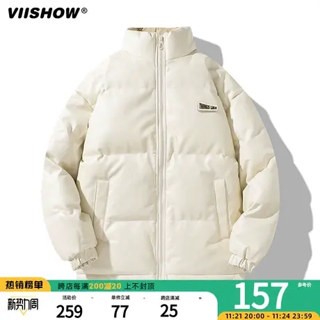 VIISHOW秋冬季新款PU皮棉衣男外套冬装棉袄潮牌美式白色羽绒棉服商品大图