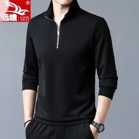 长袖T恤男士卫衣2022秋冬季新款拉链立领男装修身弹力帅气打底衫商品大图