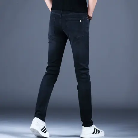 男士新款牛仔裤子简约黑色棉弹修身小脚裤2023秋冬百搭男潮牌休闲商品大图
