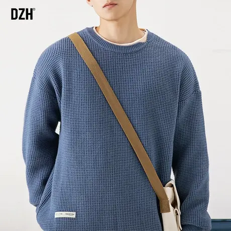 男士日系华夫格假两件毛衣男冬季加厚2023年新款圆领针织衫毛线衣商品大图