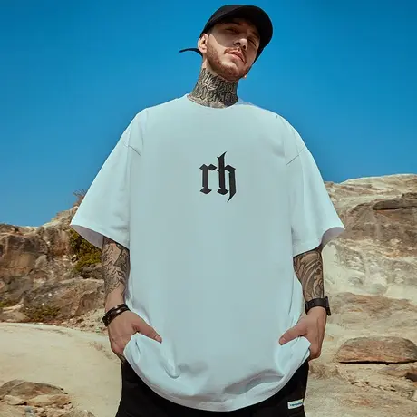 oversize欧美潮牌胖子男装大码国潮简约宽松短袖T恤潮流ins半袖夏图片