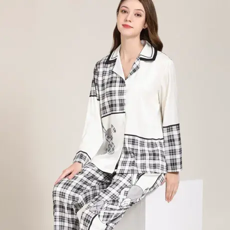睡衣女2023新款春夏真丝长袖长裤大码丝绸家居服冰丝套装图片