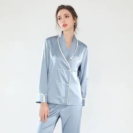 2024年春夏季新款冰丝睡衣女士仿真丝长袖高级感网红风家居服套装图片