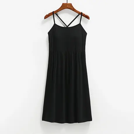 莫代尔黑色吊带睡裙女夏冰丝性感薄款带胸垫商品大图