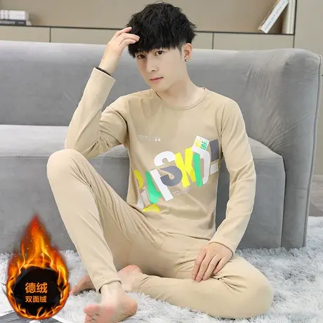 2023秋冬新款男士德绒保暖内衣套装秋衣秋裤两件套个性印花睡衣男图片