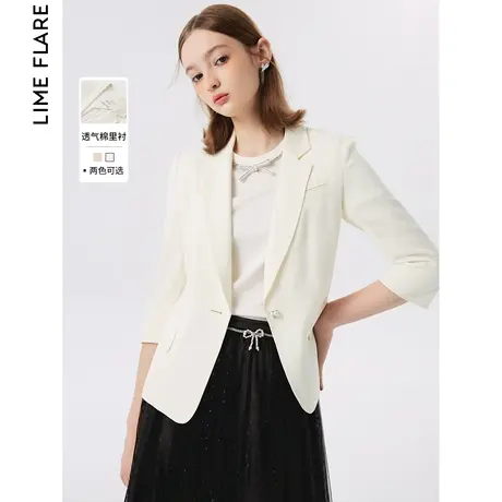 朗姿莱茵气质洋气高级感西服2023夏季奥莱西装修身一粒扣短款小众图片