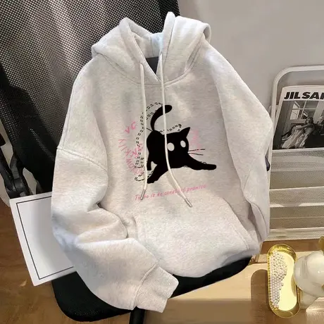 秋冬高级感加绒内搭上衣oversize大码连帽卫衣女ins潮慵懒风外套图片