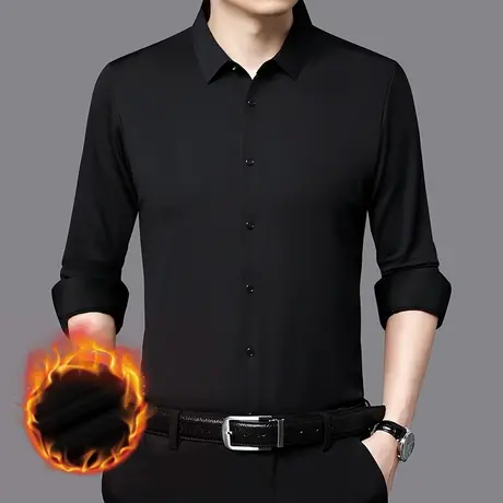 秋冬保暖衬衣中青年商务休闲长袖加绒加厚衬衫免烫翻领高端打底衫商品大图