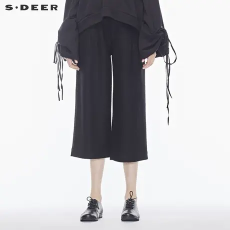 sdeer圣迪奥女气质毛呢袋盖装饰阔腿休闲裤S17480867商品大图