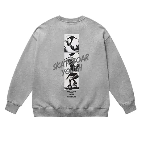 高街嘻哈滑板少年印花灰色圆领卫衣男美式重磅宽松休闲情侣款外套商品大图