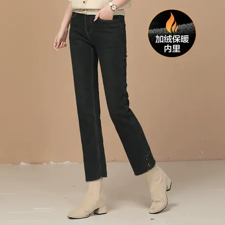 新品88折】复古高腰加绒牛仔裤女2023冬季新款直筒烟管裤子加厚商品大图