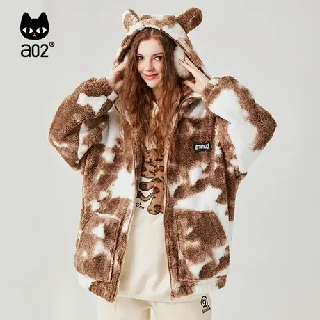 【呼呼严选专享】a02甜酷减龄仿羊羔毛摇粒绒2023冬连帽加厚外套商品大图