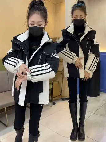欧韩撞色加厚羽绒派克服连帽宽松冲锋衣外套爆款百搭休闲夹克潮女商品大图
