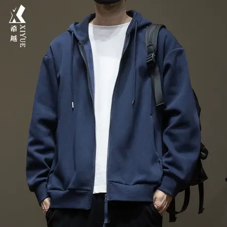 希越加绒加厚开衫卫衣男冬季重磅奥粒绒宽松大码男士连帽拉链外套图片