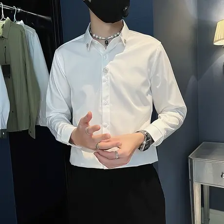 高级感网红衬衫长袖潮流修身衬衣2023秋季潮牌痞帅休闲英伦上衣商品大图