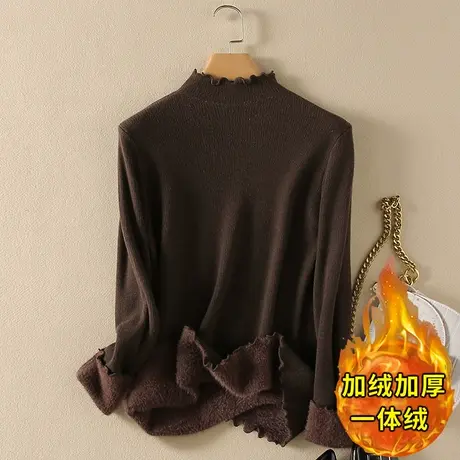 一体绒半高领毛衣女2023年秋冬新款加绒加厚洋气内搭针织打底衫女商品大图