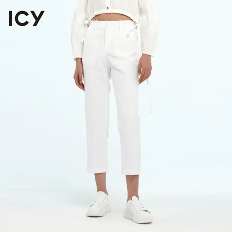 icy女装原创春季新款时尚通勤风简约经典直筒高腰休闲白色长裤女图片