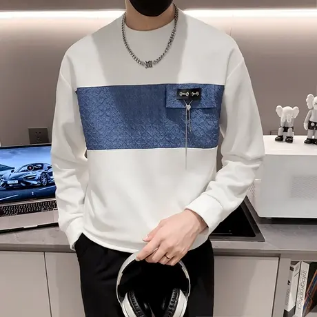 卫衣2023春秋季新款潮流拼色高级感长袖T恤打底早秋休闲体恤外套商品大图