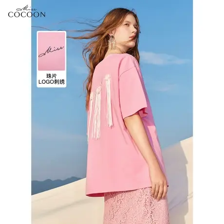 MISSCOCOON法式短袖上衣2023夏季新款女装宽松圆领小众设计感T恤商品大图