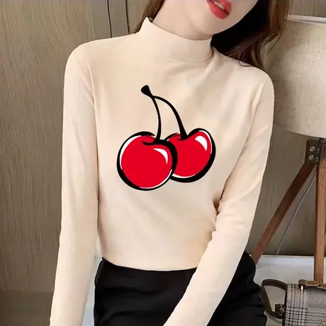 半高领打底衫女秋冬高级感2024新款德绒内搭加绒保暖白色洋气上衣图片