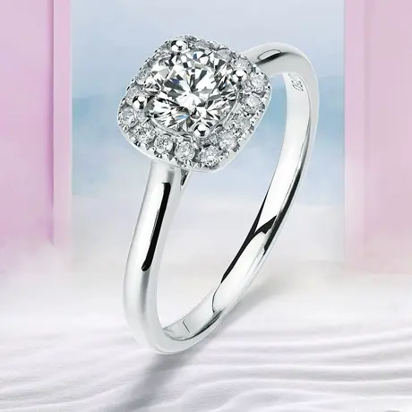 珂兰 白18K金钻石戒指钻戒30分50分豪华群镶T方形结婚求婚戒指女图片