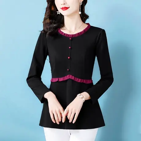 春季新款收腰显瘦打底衫女2024春装大码中长款设计感小众气质小衫商品大图