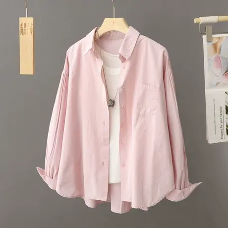初早春季浅樱花粉色宽松休闲衬衫女宽松2024新款春秋纯棉衬衣上衣图片
