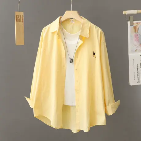 绝美黄色衬衫女开衫2024早春新款衬衣高级感漂亮别致小衫叠穿上衣图片