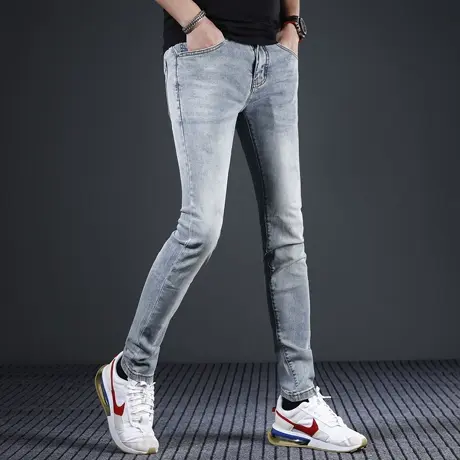 2024春夏季新款牛仔裤男款修身小脚浅色弹力百搭休闲男士裤子长裤商品大图