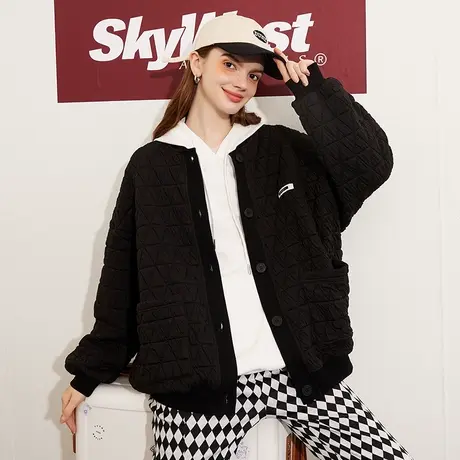 a02春秋款几何图案泡泡设计感面料圆领百搭女式外套图片