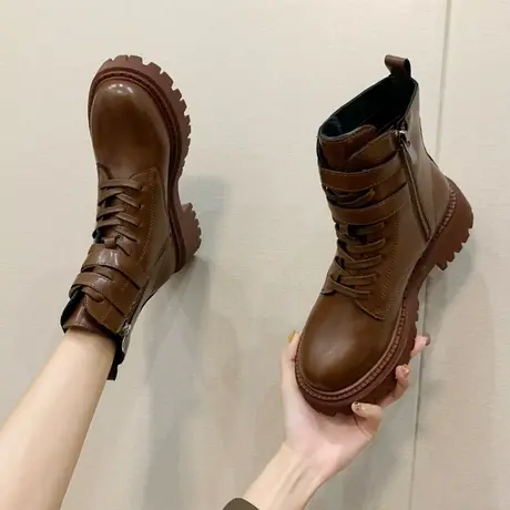 马丁靴女英伦风潮ins2020新款秋冬网红瘦瘦靴百搭厚底粗跟短靴女图片