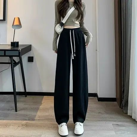抽绳香蕉运动裤女春秋新款高腰宽松显瘦加长直筒休闲裤子阔腿卫裤商品大图