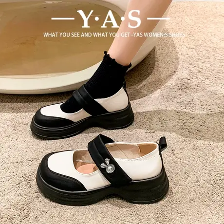 玛丽珍小皮鞋女2024新款法式粗高跟鞋子女春夏小香风厚底乐福单鞋图片