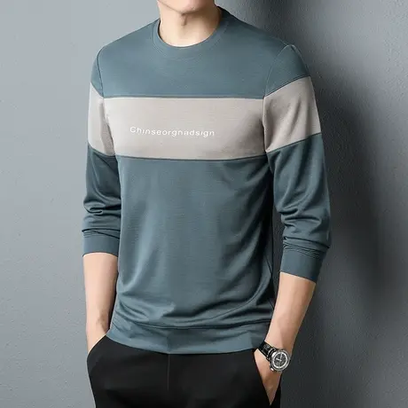 卫衣男士2024春秋宽松拼接外搭圆领潮牌打底衫上衣百搭长袖t恤衫商品大图