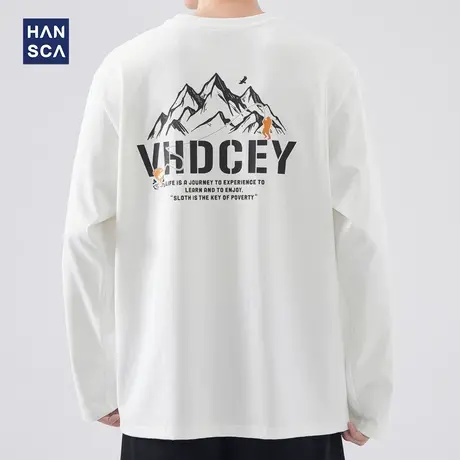 hansca 260g重磅纯棉长袖t恤男春季美式潮牌宽松休闲运动大码上衣商品大图