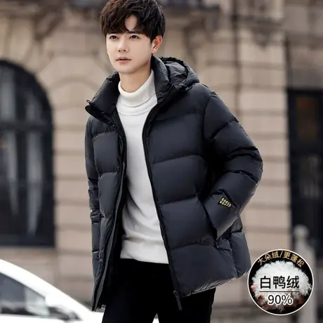 白鸭绒外套短款黑金羽绒服潮流冬款男装加厚保暖防寒连帽情侣潮牌商品大图