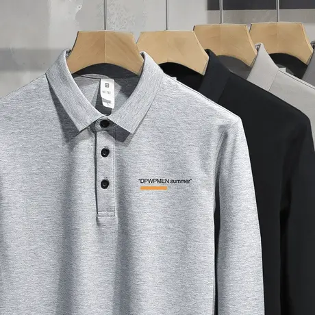 丝光珠地棉翻领polo衫长袖t恤男潮牌潮流商务保罗带领打底衫秋衣商品大图