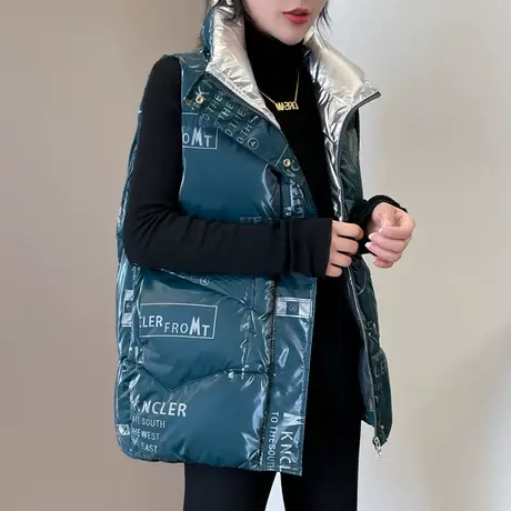 亮面立领羽绒棉马甲女短款2023年秋冬季新款亮面免洗外穿坎肩马夹图片