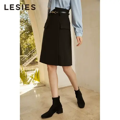 LESIES蓝色倾情春秋女装高腰淑女包臀裙赠腰带气质职业风半身裙图片