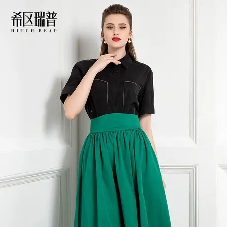 希区瑞普高端气质衬衫女夏季薄款2023百搭polo领时尚法式短袖上衣商品大图