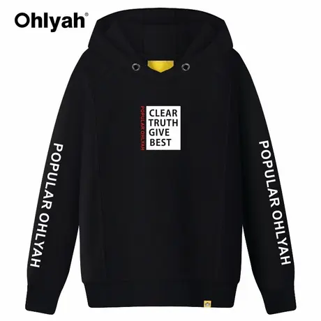 Ohlyah品牌2022秋冬新款连帽衫卫衣情侣女装纯棉黑色外套休闲大码商品大图