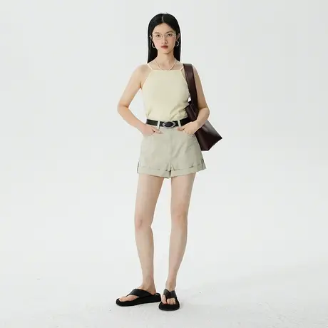 omont蛋挞家 高腰翻边休闲短裤女夏季2023年新款复古小个子裤子商品大图