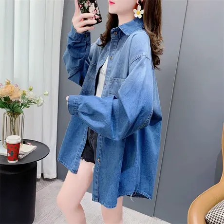 设计感渐变牛仔衬衫女春季2023年新款韩版洋气百搭慵懒风上衣外套商品大图