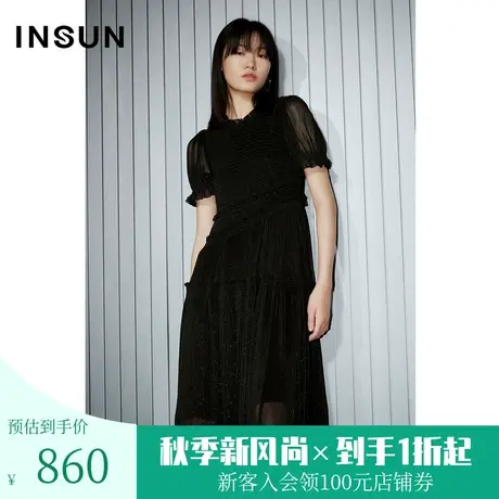 恩裳COVER2023夏装新款重工打揽木耳边设计不规则分割缩褶连衣裙图片